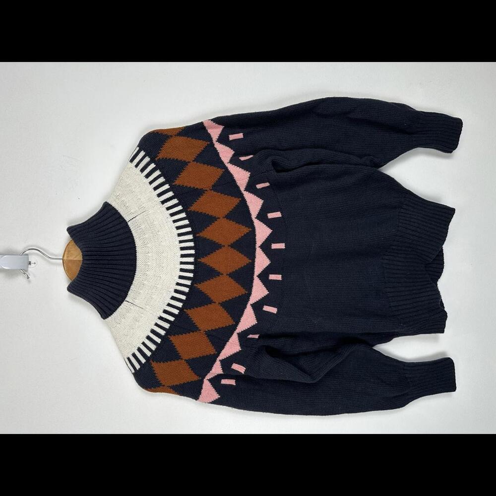 Free Assembly Womens Fair Isle Ski Resort Sweater Navy Neutral SIZE XS